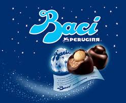 Baci means "kisses" in Italian