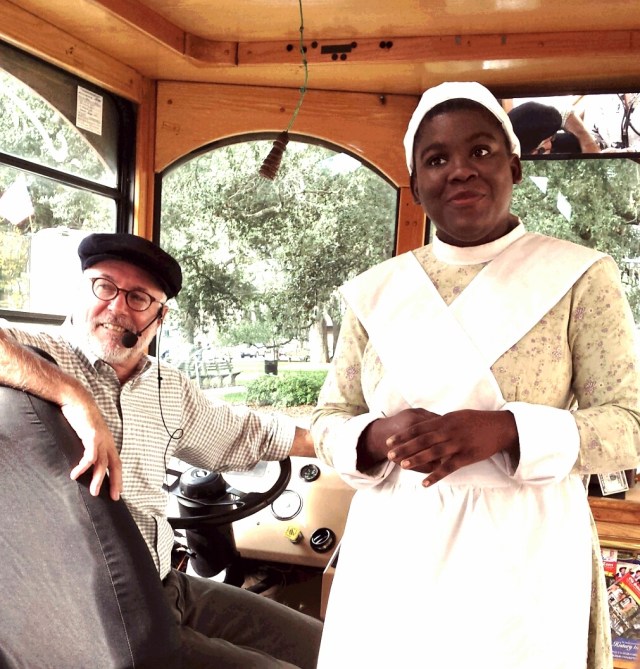 Historic characters in costume hop on the trolley to tell their stories.  This is Susie Baker King Taylor, emancipated slave and first African American teacher in Georgia. She also nursed black soldiers alongside Clara Barton in the Civil War.